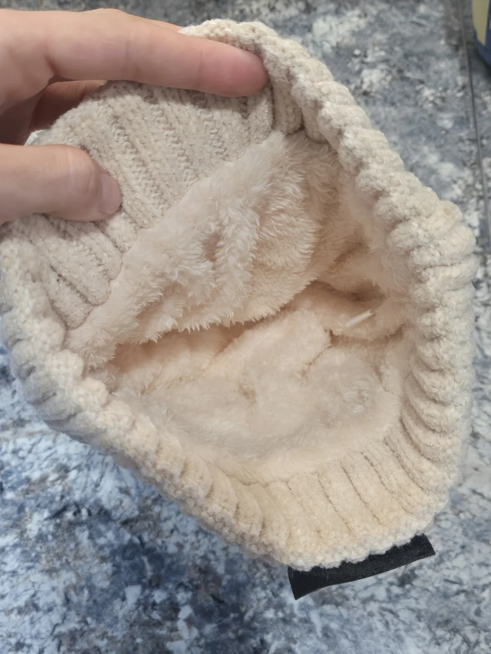 Louis Vuitton Custom Cream Cable Knit Beanie with Brown Fur Pom